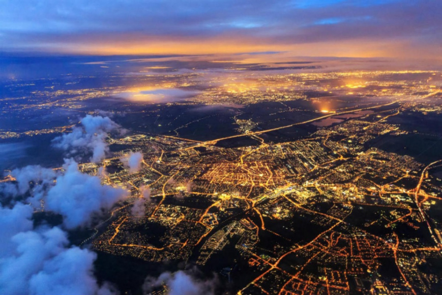 View of city from airplane 