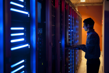 Employee working alone in data center
