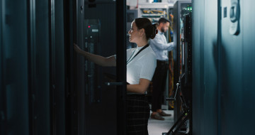 Technician working on server