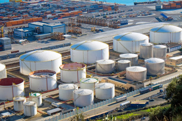 Aerial view of aboveground storage tanks