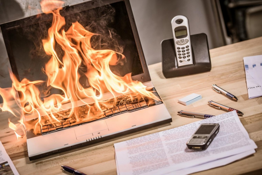 laptop on fire
