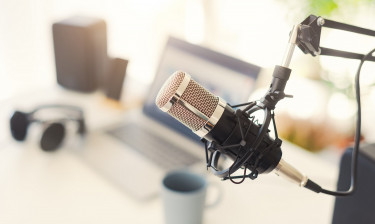 Podcast recording set up with microphone