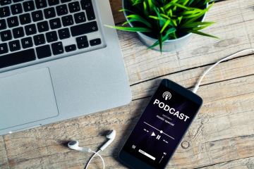 smartphone with podcast playing 