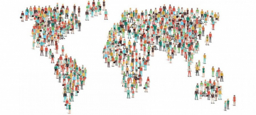 People standing in the shape of a map